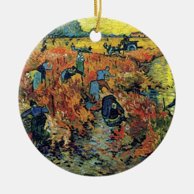Vincent Van Gogh - Red Vineyard At Arles Painting Ceramic Tree Decoration (Front)