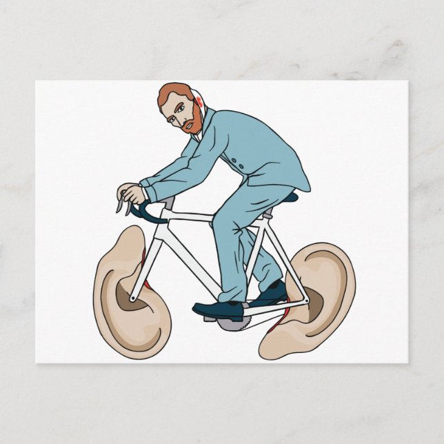 Vincent Van Gogh Riding Bike With Severed Left Ear Postcard (Front)