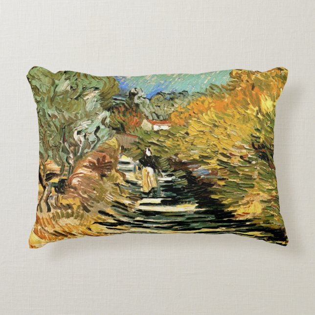 Vincent van Gogh Road at Saint-Remy, Female Figure Decorative Cushion (Front)