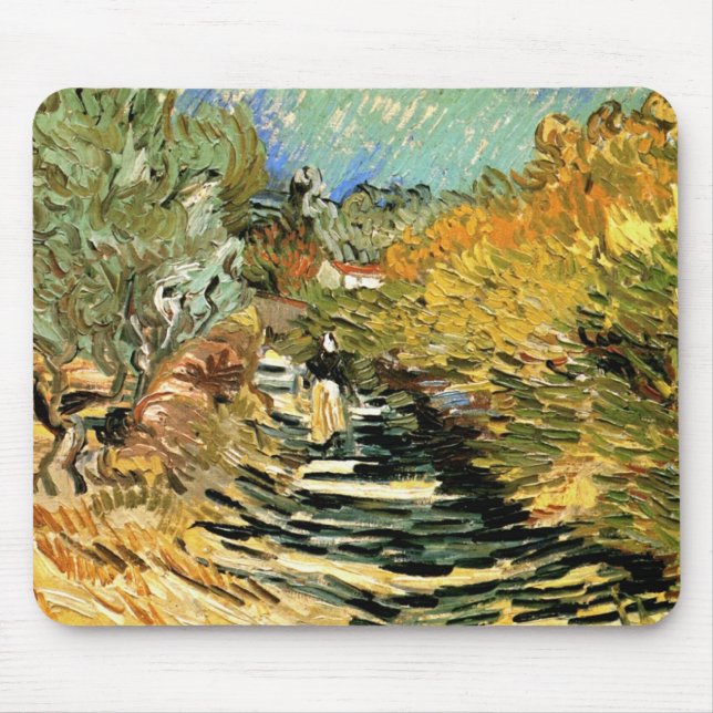 Vincent van Gogh Road at Saint-Remy, Female Figure Mouse Pad (Front)