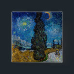 Vincent van Gogh - Road with Cypress and Star 15 Cm Square Badge<br><div class="desc">Country Road with Cypress and Star - Vincent van Gogh,  Oil on Canvas,  1890,  Saint-Remy</div>