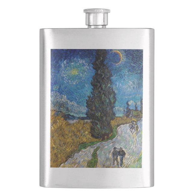 Vincent van Gogh - Road with Cypress and Star Hip Flask (Front)