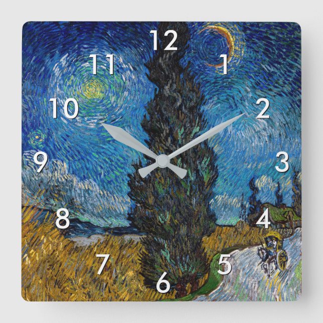 Vincent van Gogh - Road with Cypress and Star Square Wall Clock (Front)