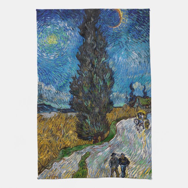 Vincent van Gogh - Road with Cypress and Star Tea Towel (Vertical)