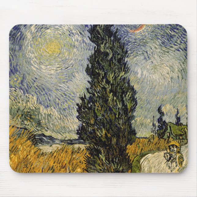 Vincent van Gogh | Road with Cypresses, 1890 Mouse Pad (Front)