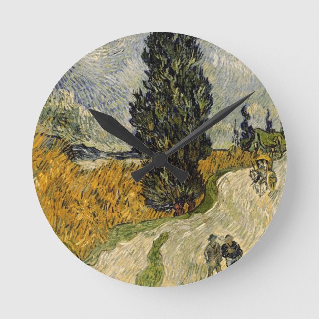 Vincent van Gogh | Road with Cypresses, 1890 Round Clock (Front)
