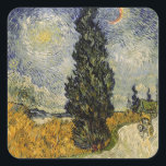 Vincent van Gogh | Road with Cypresses, 1890 Square Sticker<br><div class="desc">Road with Cypresses,  1890 | by Vincent van Gogh | Art Location: Rijksmuseum Kroller-Muller,  Otterlo,  Netherlands | Dutch Artist | Image Collection Number: BAL3752</div>