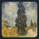Vincent van Gogh | Road with Cypresses, 1890 Square Sticker<br><div class="desc">Road with Cypresses,  1890 | by Vincent van Gogh | Art Location: Rijksmuseum Kroller-Muller,  Otterlo,  Netherlands | Dutch Artist | Image Collection Number: BAL3752</div>