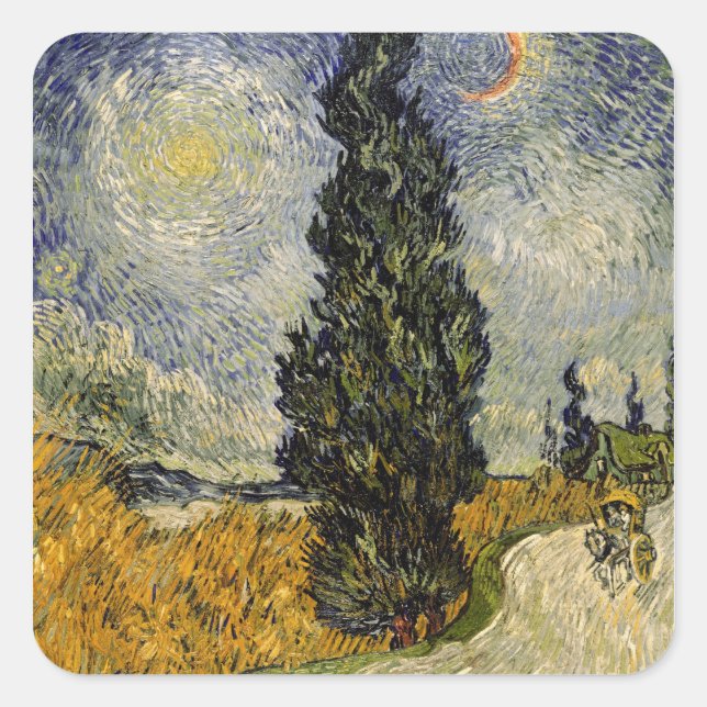 Vincent van Gogh | Road with Cypresses, 1890 Square Sticker (Front)