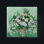 Vincent van Gogh - Roses 15 Cm Square Badge<br><div class="desc">Roses / Still Life: Vase with Pink Roses - Vincent van Gogh,  Oil on Canvas,  1890</div>