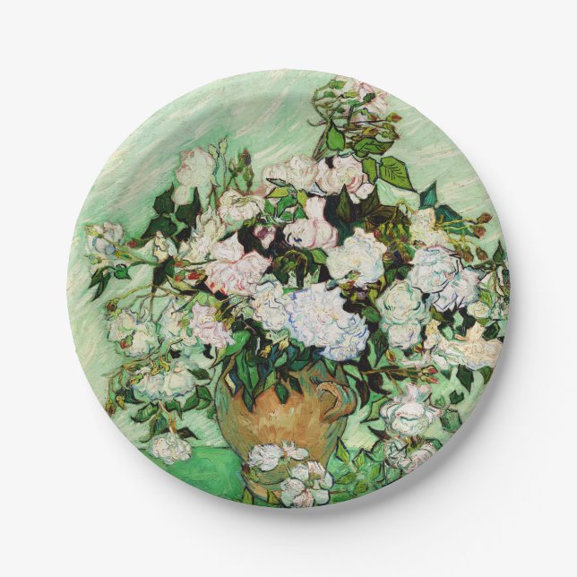 Vincent Van Gogh Roses (1890) Paper Plate (Front)