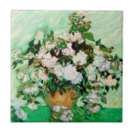Vincent Van Gogh Roses (1890) Tile<br><div class="desc">Pretty , Vintage , Beautiful painting Vase with Pink Roses (1890) by Vincent Van Gogh Sticker. This is an old masterpiece from the dutch master painter Vincent Van Gogh. This fine art old oil painting of has beautiful, vibrant, saturated color. This old painting depicts a vase of roses. This is...</div>