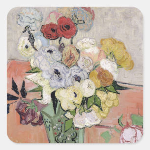 Vincent van Gogh Roses and Anemones, 1890 Square Sticker