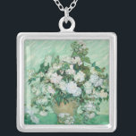 Vincent van Gogh - Roses Silver Plated Necklace<br><div class="desc">Roses / Still Life: Vase with Pink Roses - Vincent van Gogh,  Oil on Canvas,  1890</div>