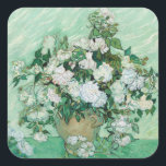 Vincent van Gogh - Roses Square Sticker<br><div class="desc">Roses / Still Life: Vase with Pink Roses - Vincent van Gogh,  Oil on Canvas,  1890</div>