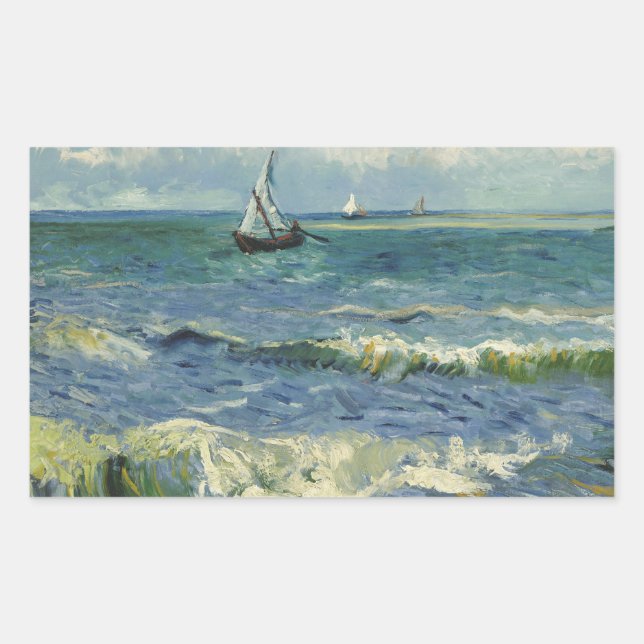 Vincent van Gogh - Seascape near Les Saintes Rectangular Sticker (Front)