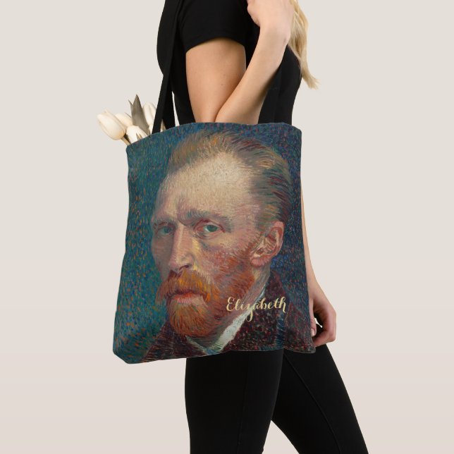 Vincent Van Gogh Self Portrait Art Monogrammed Tote Bag (Close Up)