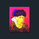 Vincent Van Gogh - Self Portrait Bandage Pop Art Canvas Print<br><div class="desc">Oil on canvas from 1889, this self portrait showing Van Gogh's bandaged ear and deeply sad eyes, was painted a month after his breakdown in December 1888 when he cut off his own earlobe with a razor following an argument with his roomate, Paul Gauguin. Unlike similar stores, Art Lover's Cafe...</div>