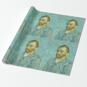 Vincent Van Gogh Self Portrait Blue Background Wrapping Paper