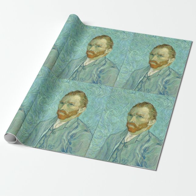Vincent Van Gogh Self Portrait Blue Background Wrapping Paper (Unrolled)