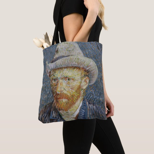 Vincent Van Gogh Self Portrait Grey Felt Hat Art Tote Bag (Close Up)