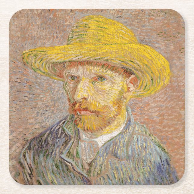 Vincent Van Gogh Self Portrait impressionist paint Square Paper Coaster (Front)
