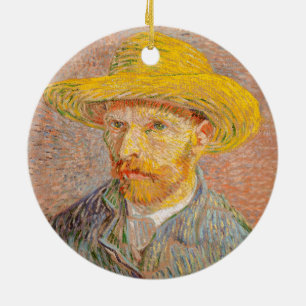 Vincent Van Gogh Self Portrait Straw Hat Ceramic Tree Decoration