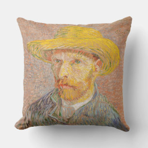 Vincent Van Gogh Self Portrait Straw Hat Cushion