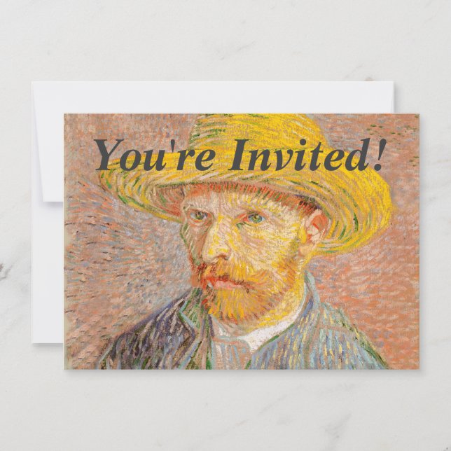 Vincent Van Gogh Self Portrait Straw Hat Invitation (Front)