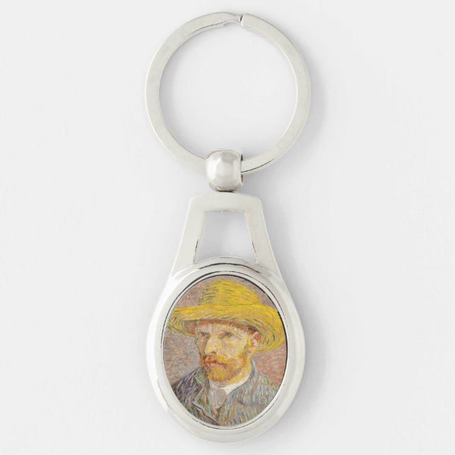 Vincent Van Gogh Self Portrait Straw Hat Key Ring (Front)