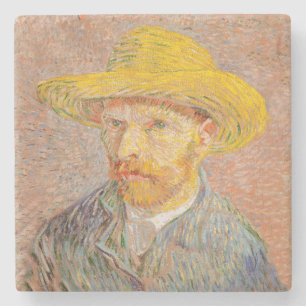Vincent Van Gogh Self Portrait Straw Hat Stone Coaster