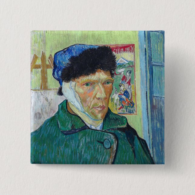 Vincent van Gogh - Self-portrait with bandaged ear 15 Cm Square Badge (Front)