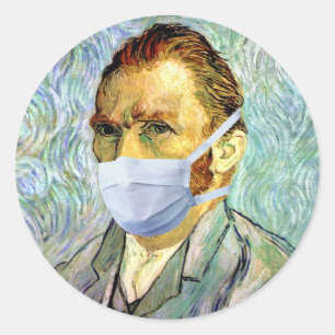 Vincent Van Gogh Self Portrait With Mask Spoof Classic Round Sticker