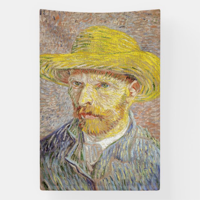 Vincent van Gogh - Self-portrait with Straw Hat Banner (Vertical)