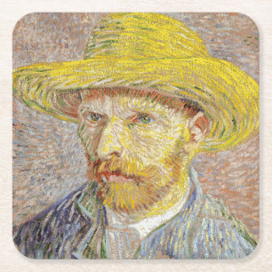 Vincent van Gogh - Self-portrait with Straw Hat Square Paper Coaster