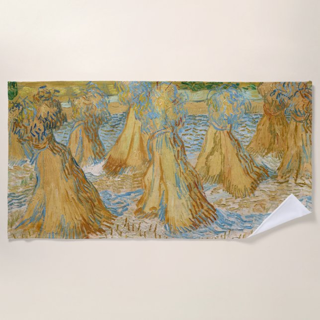 Vincent van Gogh - Sheaves of Wheat Beach Towel (Front)