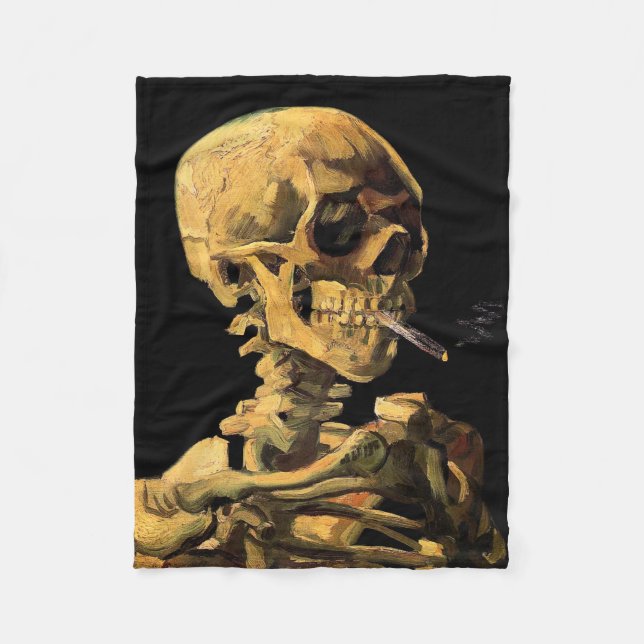 Vincent Van Gogh - Skull With Burning Cigarette Fleece Blanket (Front)