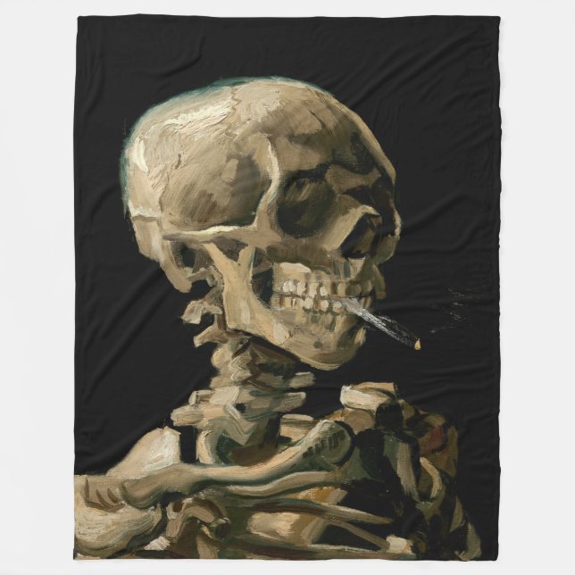 Vincent van Gogh - Skull with Burning Cigarette Fleece Blanket (Front)