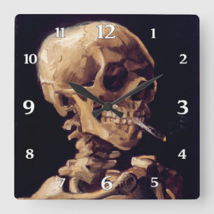 Vincent Van Gogh Skull with burning Cigarette Square Wall Clock