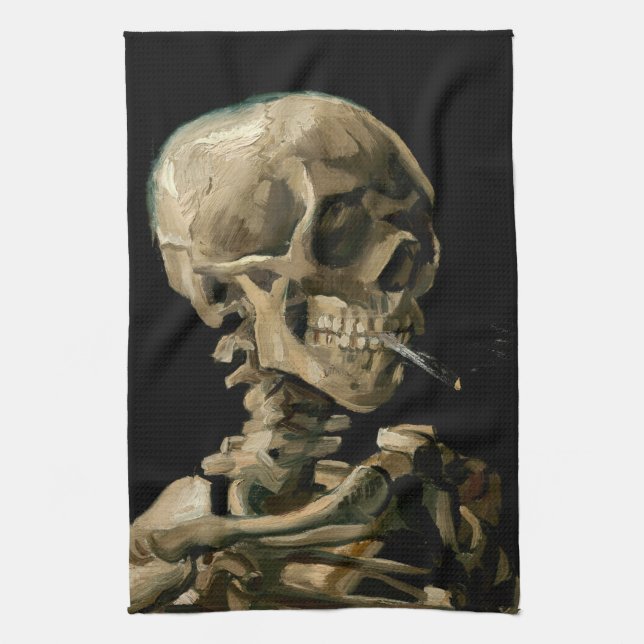 Vincent van Gogh - Skull with Burning Cigarette Tea Towel (Vertical)