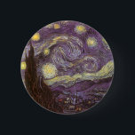 Vincent van Gogh - Starry Night 6 Cm Round Badge<br><div class="desc">Starry Night (1889) by Vincent van Gogh is a vintage post impressionism fine art landscape nature painting. A view of a city in a valley at night with the clouds swirling, the stars shining and a beautiful golden yellow crescent moon. It was painted during the day from memory and is...</div>