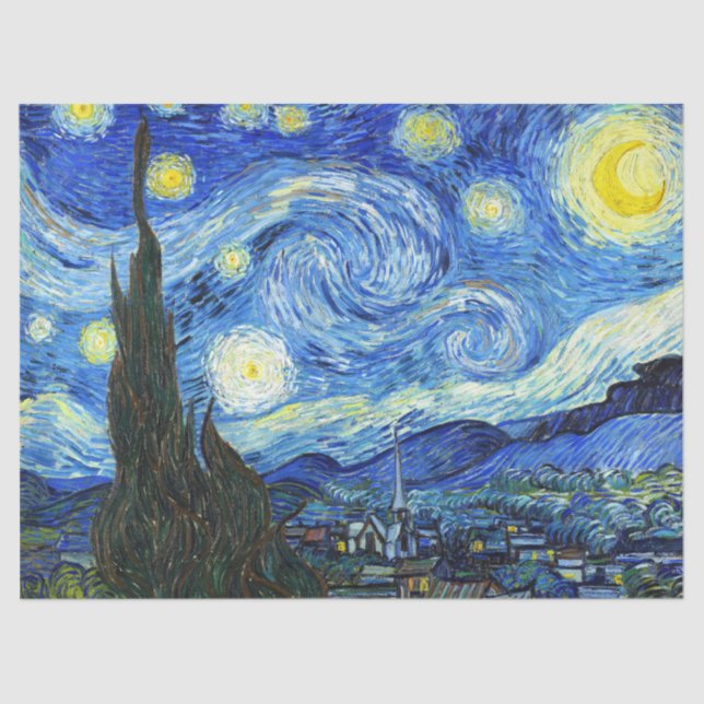 Vincent Van Gogh Starry Night Blue Yellow Tissue Paper (Front)