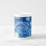 vincent van gogh starry night bone china mug<br><div class="desc">Van Gogh's famous painting,  "The Starry Night." Painted during his stay at the Saint Remy asylum in the 1880's,  van Gogh depicted the rolling hills and cypress trees he saw from his window.  Digitally enhanced by PixDezines.  Copyright © 2008-2016 PixDezines.com™ and PixDezines™ on zazzle.com. All rights reserved.</div>