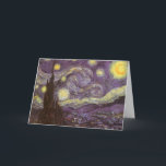 Vincent van Gogh - Starry Night Card<br><div class="desc">Starry Night (1889) by Vincent van Gogh is a vintage post impressionism fine art landscape nature painting. A view of a city in a valley at night with the clouds swirling, the stars shining and a beautiful golden yellow crescent moon. It was painted during the day from memory and is...</div>