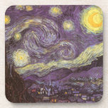 Vincent van Gogh - Starry Night Coaster<br><div class="desc">Starry Night (1889) by Vincent van Gogh is a vintage post impressionism fine art landscape nature painting. A view of a city in a valley at night with the clouds swirling, the stars shining and a beautiful golden yellow crescent moon. It was painted during the day from memory and is...</div>