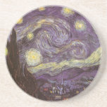 Vincent van Gogh - Starry Night Coaster<br><div class="desc">Starry Night (1889) by Vincent van Gogh is a vintage post impressionism fine art landscape nature painting. A view of a city in a valley at night with the clouds swirling, the stars shining and a beautiful golden yellow crescent moon. It was painted during the day from memory and is...</div>
