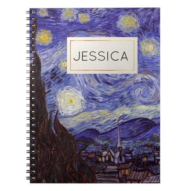 Vincent Van Gogh Starry Night Custom Name Notebook (Front)