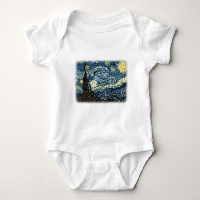 Vincent van Gogh, Starry Night. Famous art. Baby Bodysuit (Front)