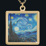 Vincent van Gogh, Starry Night Gold Plated Necklace<br><div class="desc">Starry Night,  famous painting by Vincent van Gogh</div>