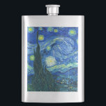 vincent van gogh starry night hip flask<br><div class="desc">Van Gogh's famous painting,  "The Starry Night." Painted during his stay at the Saint Remy asylum in the 1880's,  van Gogh depicted the rolling hills and cypress trees he saw from his window.  Digitally enhanced by PixDezines.  Copyright © 2008-2016 PixDezines.com™ and PixDezines™ on zazzle.com. All rights reserved.</div>